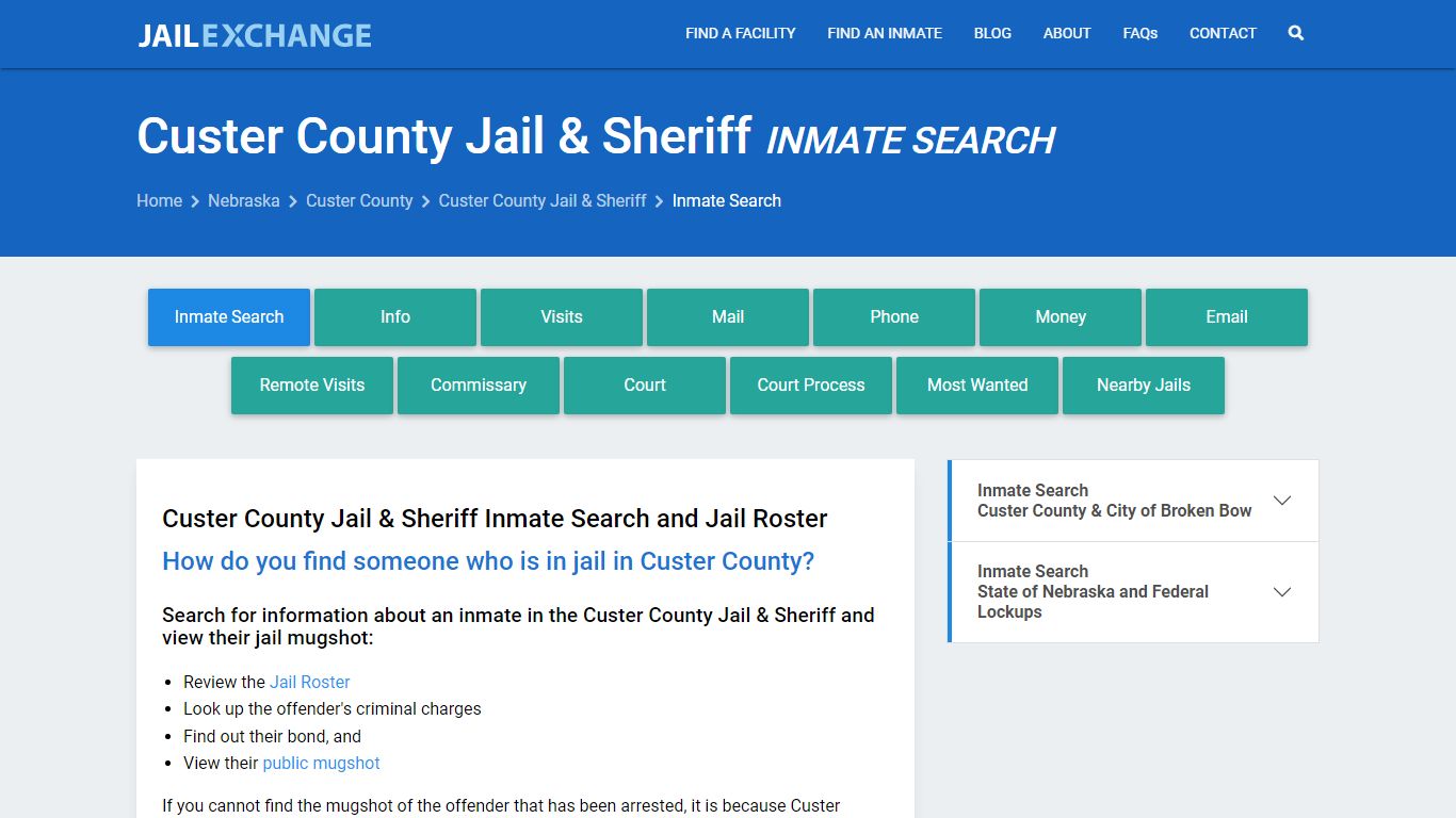 Inmate Search: Roster & Mugshots - Custer County Jail & Sheriff, NE